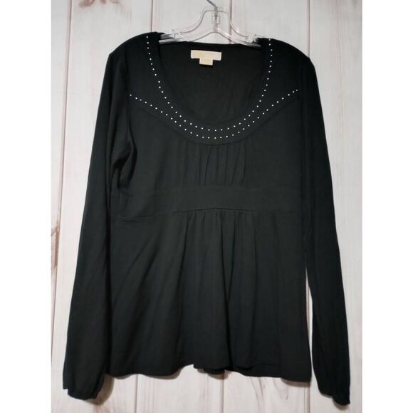 Michael Kors‎ Shirt Ladies Large Black Studded Long Sleeve - Picture 1 of 6